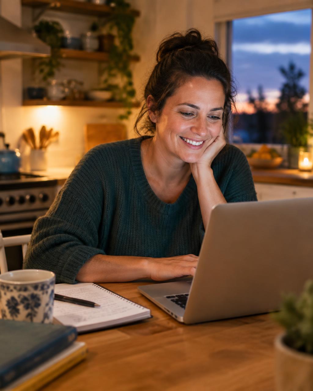 Adult learner studying at home on a laptop